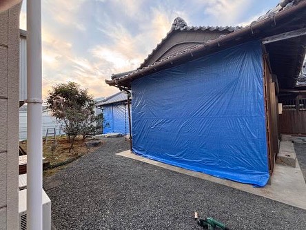 木造平屋解体工事 養生設置後の様子